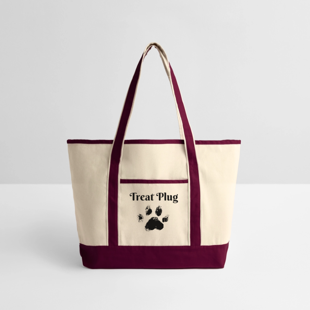 Treat Plug Large Canvas Deluxe Tote - natural/maroon