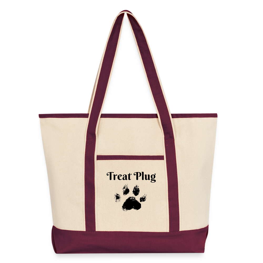 Treat Plug Large Canvas Deluxe Tote - natural/maroon