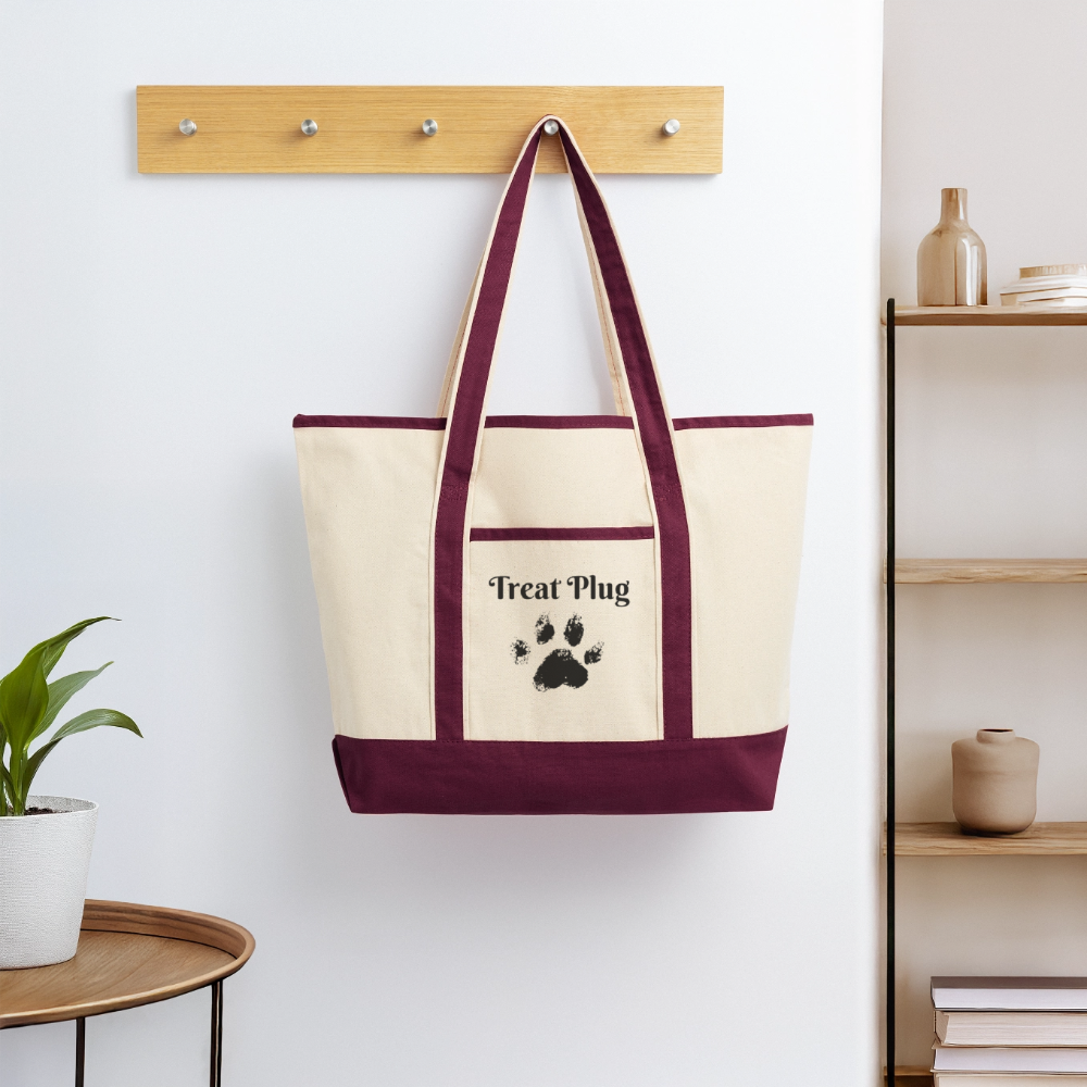Treat Plug Large Canvas Deluxe Tote - natural/maroon
