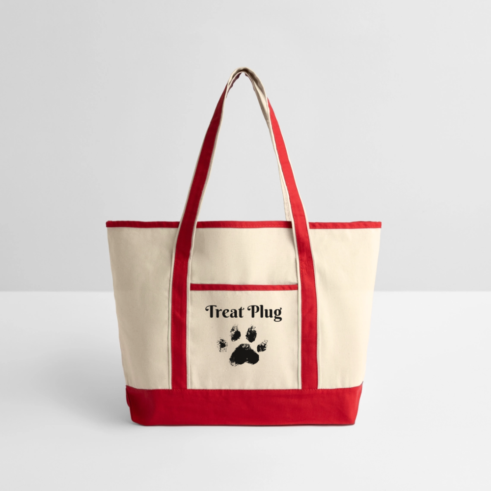 Treat Plug Large Canvas Deluxe Tote - Natural/Classic Red