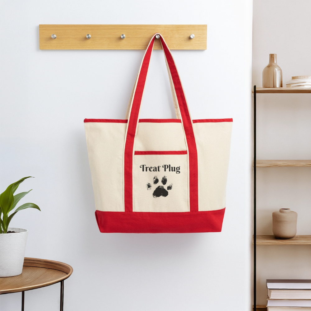 Treat Plug Large Canvas Deluxe Tote - Natural/Classic Red