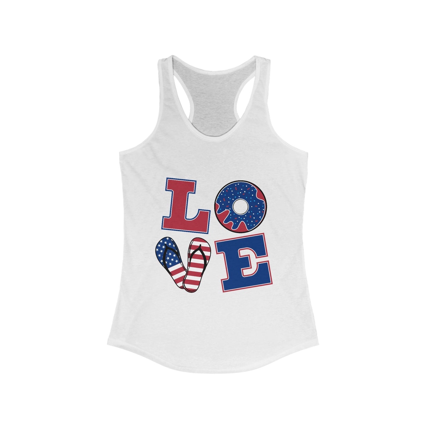 Summer LOVE Women's Ideal Racerback Tank- Donut Drop Edition (Matching Pet Hoodie & Bandana Available)