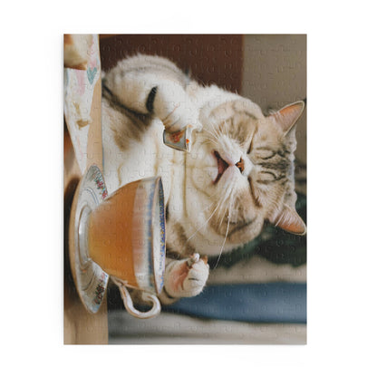 Tea Snob Tabby Cat-Themed Puzzle for Cat Lovers, 252/500 Piece Jigsaw for Relaxation, Gift for Cat Lovers, Pet-Themed Gift