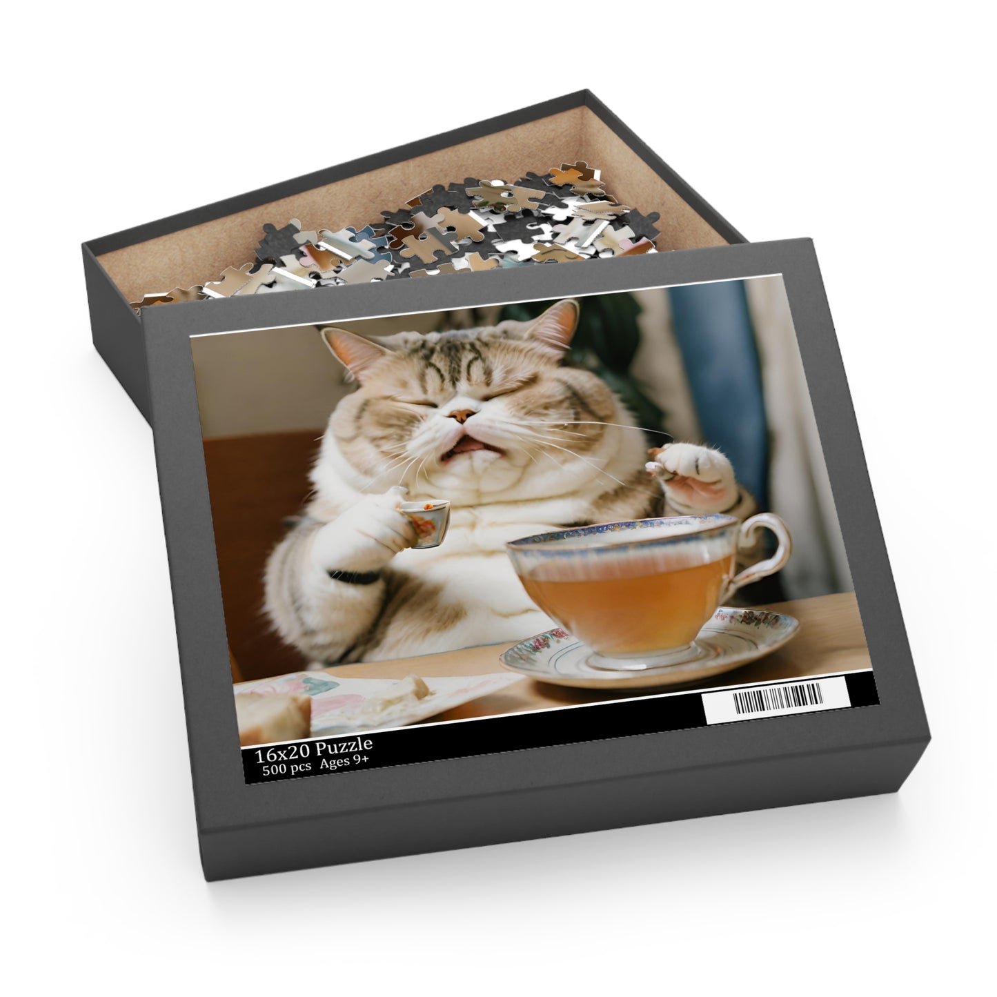 Tea Snob Tabby Cat-Themed Puzzle for Cat Lovers, 252/500 Piece Jigsaw for Relaxation, Gift for Cat Lovers, Pet-Themed Gift