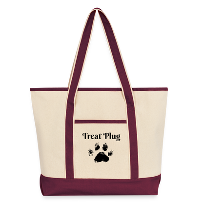 Treat Plug Large Canvas Deluxe Tote - natural/maroon