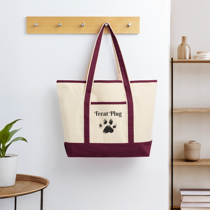 Treat Plug Large Canvas Deluxe Tote - natural/maroon