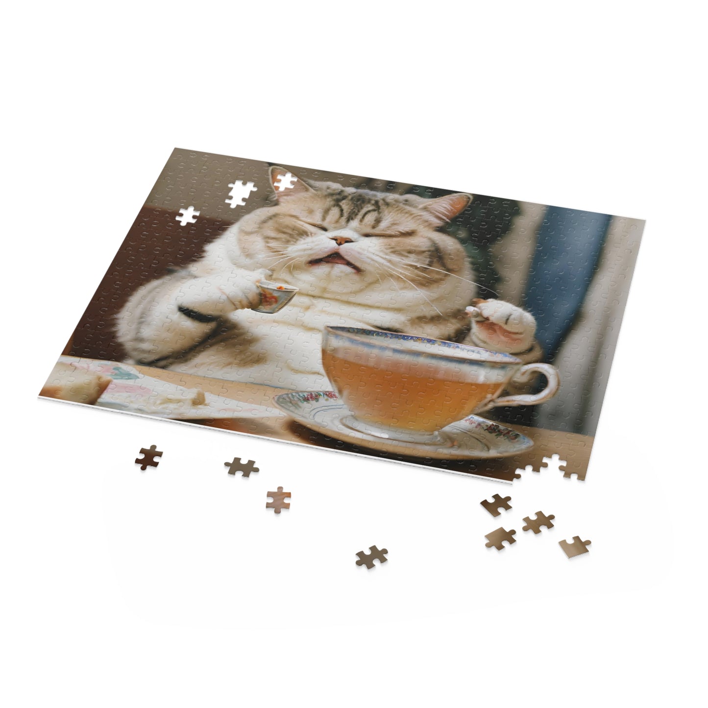 Tea Snob Tabby Cat-Themed Puzzle for Cat Lovers, 252/500 Piece Jigsaw for Relaxation, Gift for Cat Lovers, Pet-Themed Gift