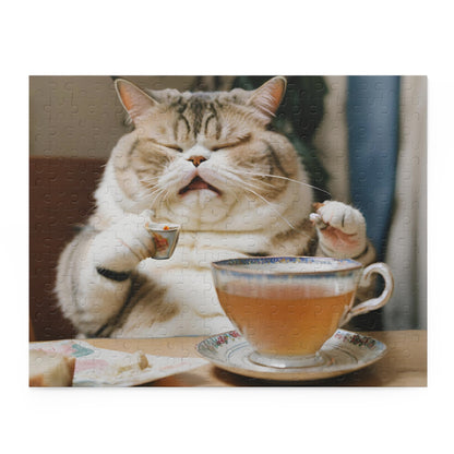 Tea Snob Tabby Cat-Themed Puzzle for Cat Lovers, 252/500 Piece Jigsaw for Relaxation, Gift for Cat Lovers, Pet-Themed Gift