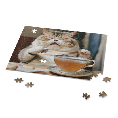 Tea Snob Tabby Cat-Themed Puzzle for Cat Lovers, 252/500 Piece Jigsaw for Relaxation, Gift for Cat Lovers, Pet-Themed Gift