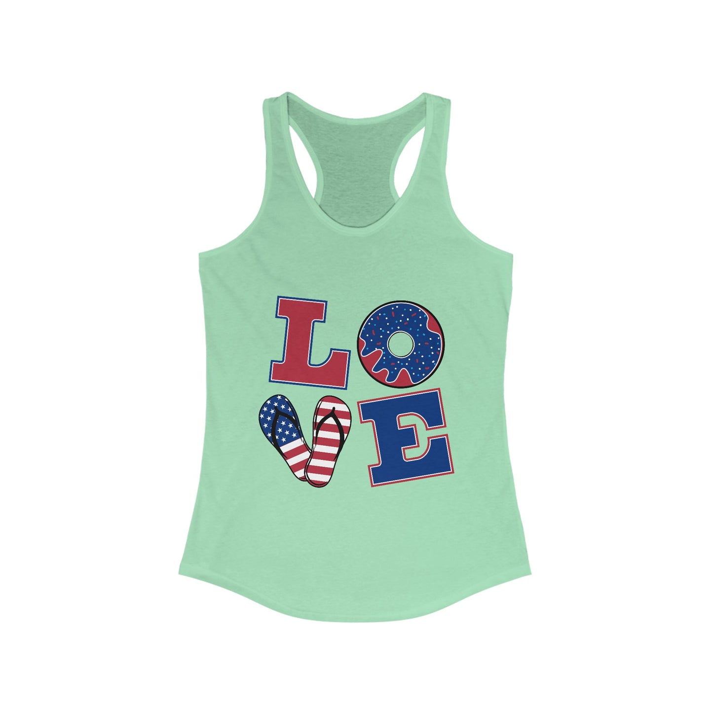 Summer LOVE Women's Ideal Racerback Tank- Donut Drop Edition (Matching Pet Hoodie & Bandana Available)
