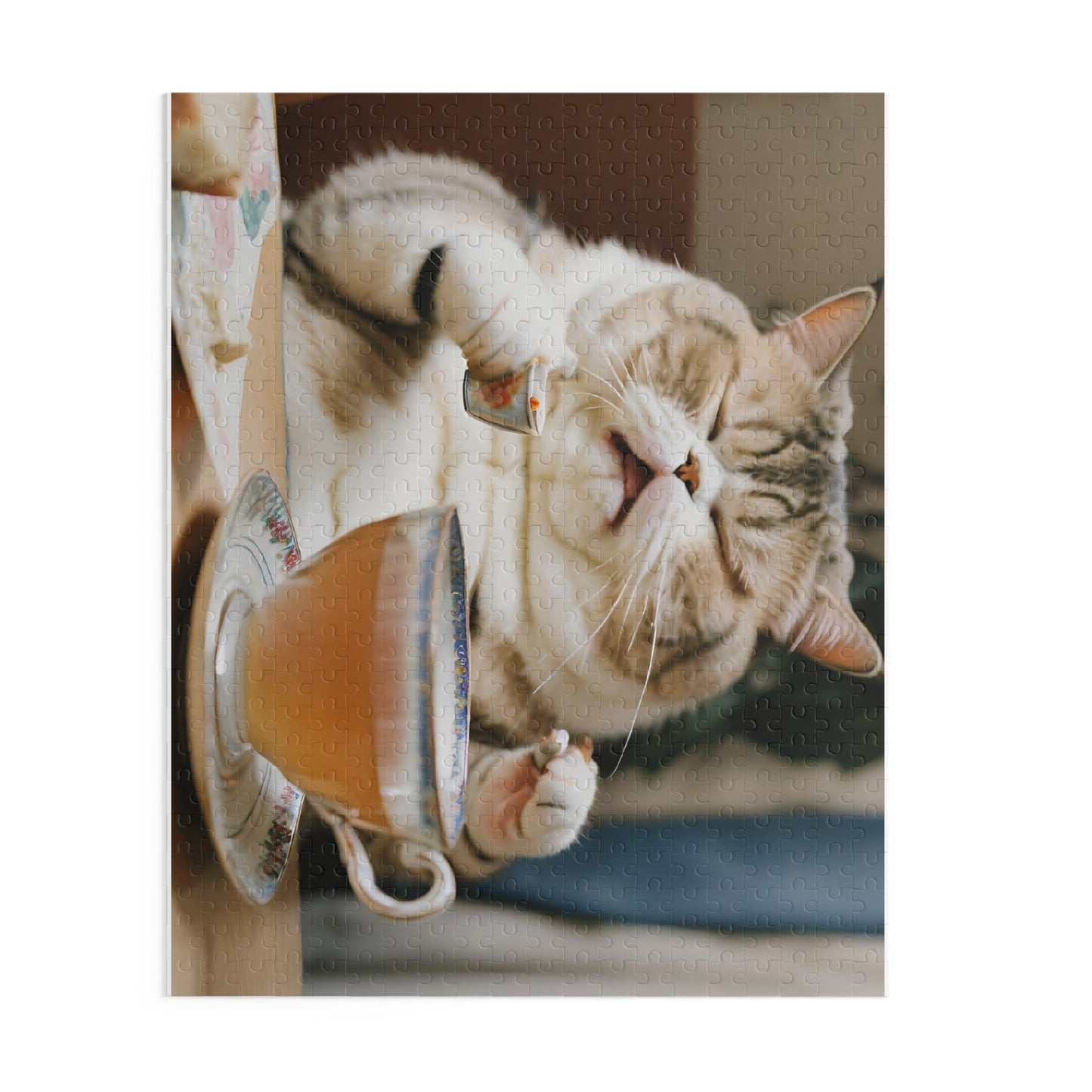 Tea Snob Tabby Cat-Themed Puzzle for Cat Lovers, 252/500 Piece Jigsaw for Relaxation, Gift for Cat Lovers, Pet-Themed Gift